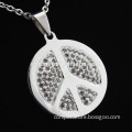 Anti-war peace sign pendant necklace stainless steel diamond necklace